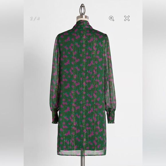 Modcloth Winter Blooming Roses Dress Tie Neck Shift Green Pink Floral S NWT - Picture 3 of 13